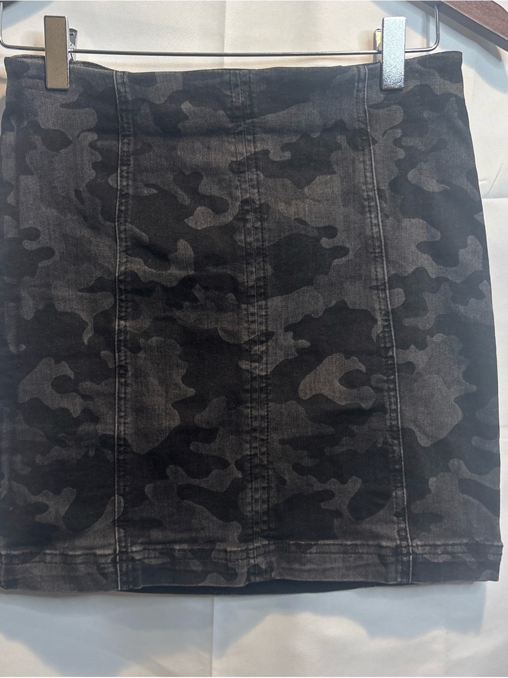 Free People Black Camo Denim Mini Skirt
